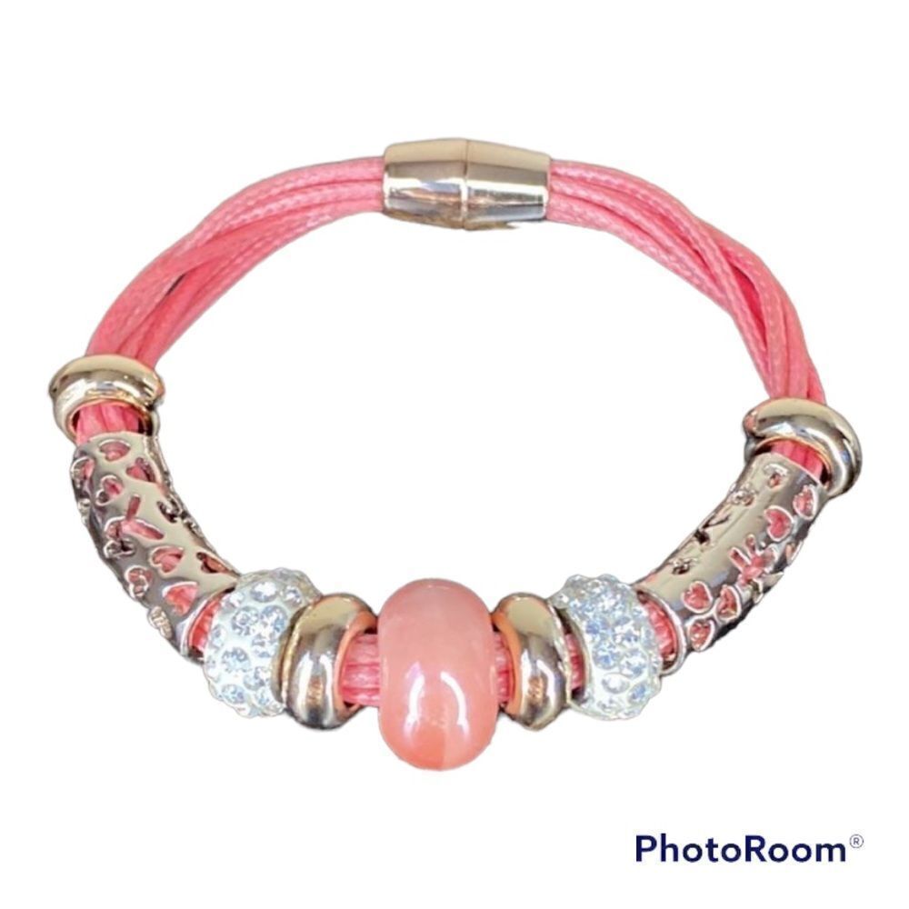 Magnetic Closure Pink Charm Bracelet